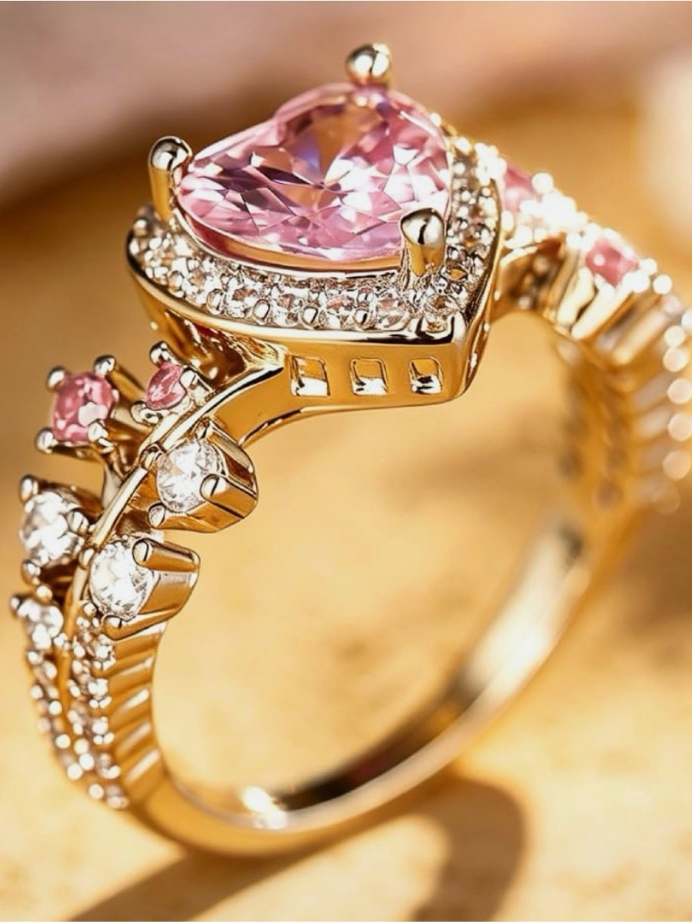 NWT Pink Heart CZ Ring Gold-plated size 7